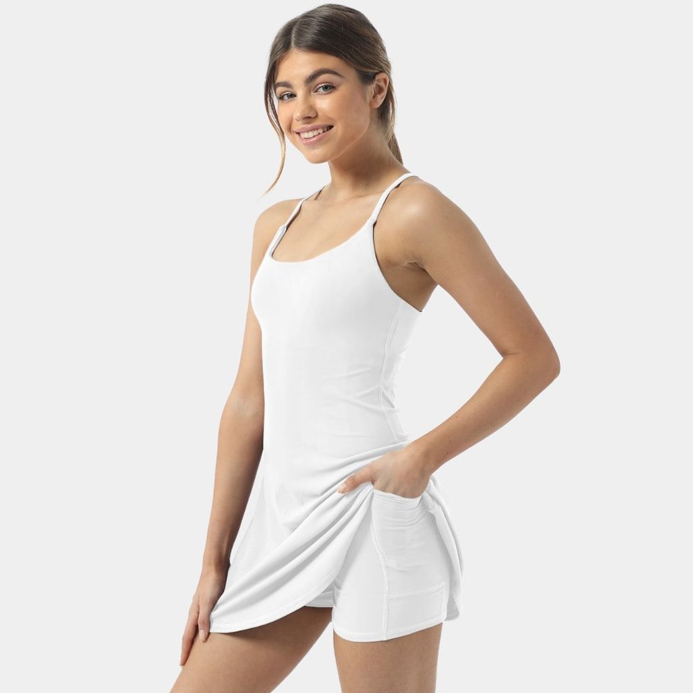 HALARA White Mini Dress with Built-In Shorts